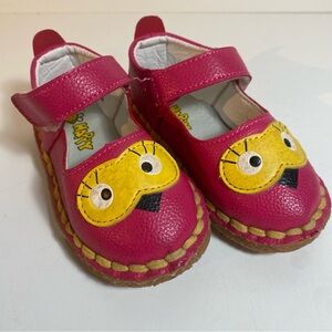 Bee Happy Pink Leather Mary Jane Shoes With Eyes 
Size 7